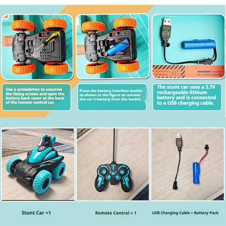 RC Stunt Car Remote Control Flip Stunt Car 3.7 V Rechargeable Wireless All Terrain Rotating Off Road Racing Vehicle Indoor Toy
