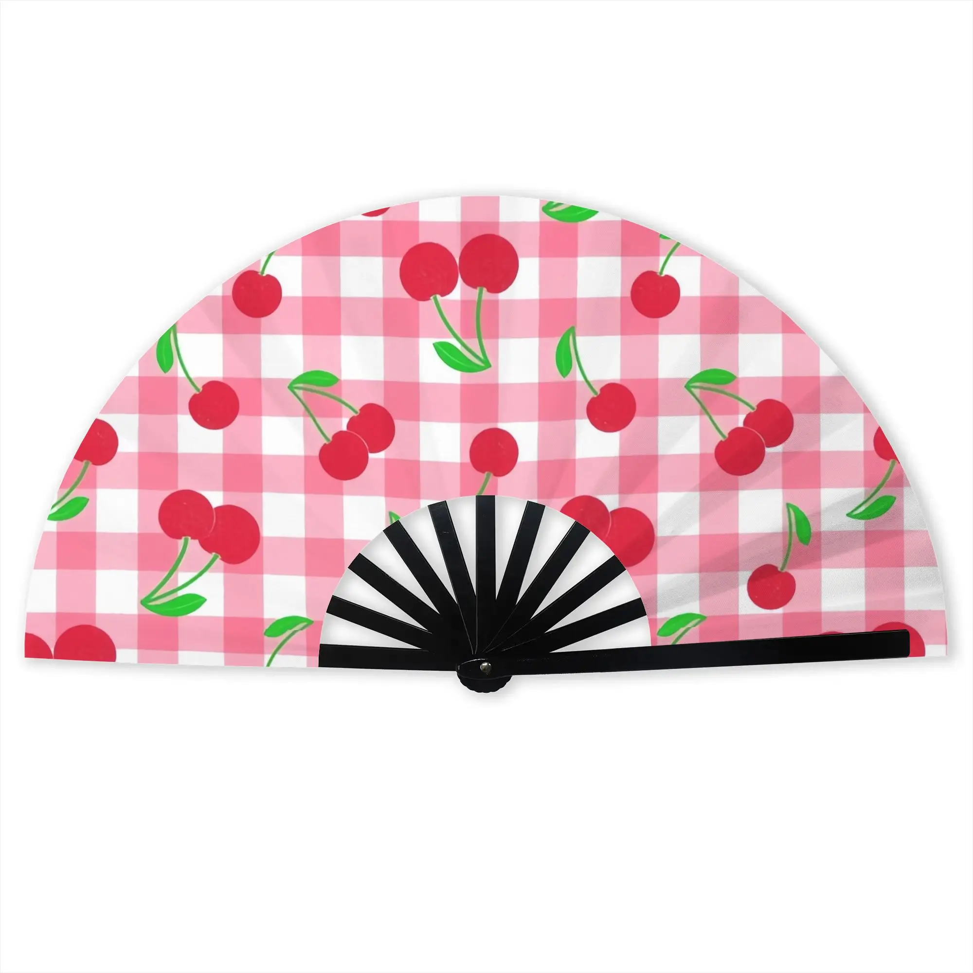 Sweet Sexy Red Cherries on Striped Stylish Hand Fan Women  Printed Polyester Fan Vintage For Wedding Party Gift