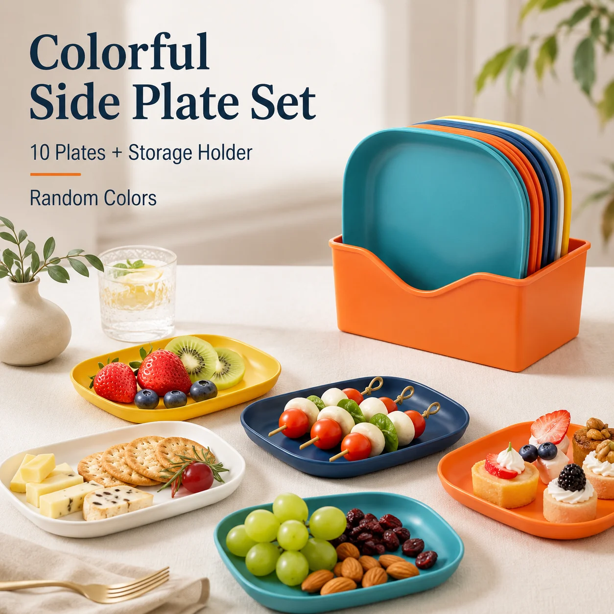 10 Pcs Japanese Bone Dish Set, Ceramic Assorted Base Colors Table Waste Plate for Fish Bones and Shells 14cm