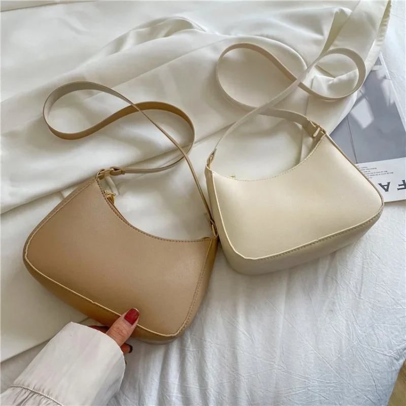 Fashion Handbag New Retro Solid Color PU Leather Shoulder Underarm Bag Women's Casual Hobos Purses and Handbags Ladies Hand Bags