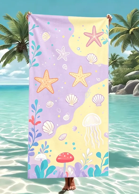Cartoon Dolphin Ocean Beach Towel, Large Microfiber Sand Free Quick Dry Towel for Summer Vacation