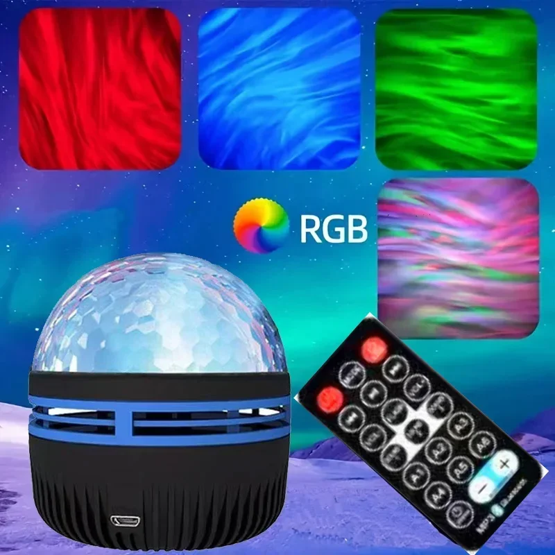 قطعة واحدة من جهاز عرض موجة المحيط، مع أنماط 7 ألوان وجهاز تحكم عن بعد، يعمل بمنفذ USB للمسرح المنزلي لغرفة النوم والسقف وديكور الغرفة