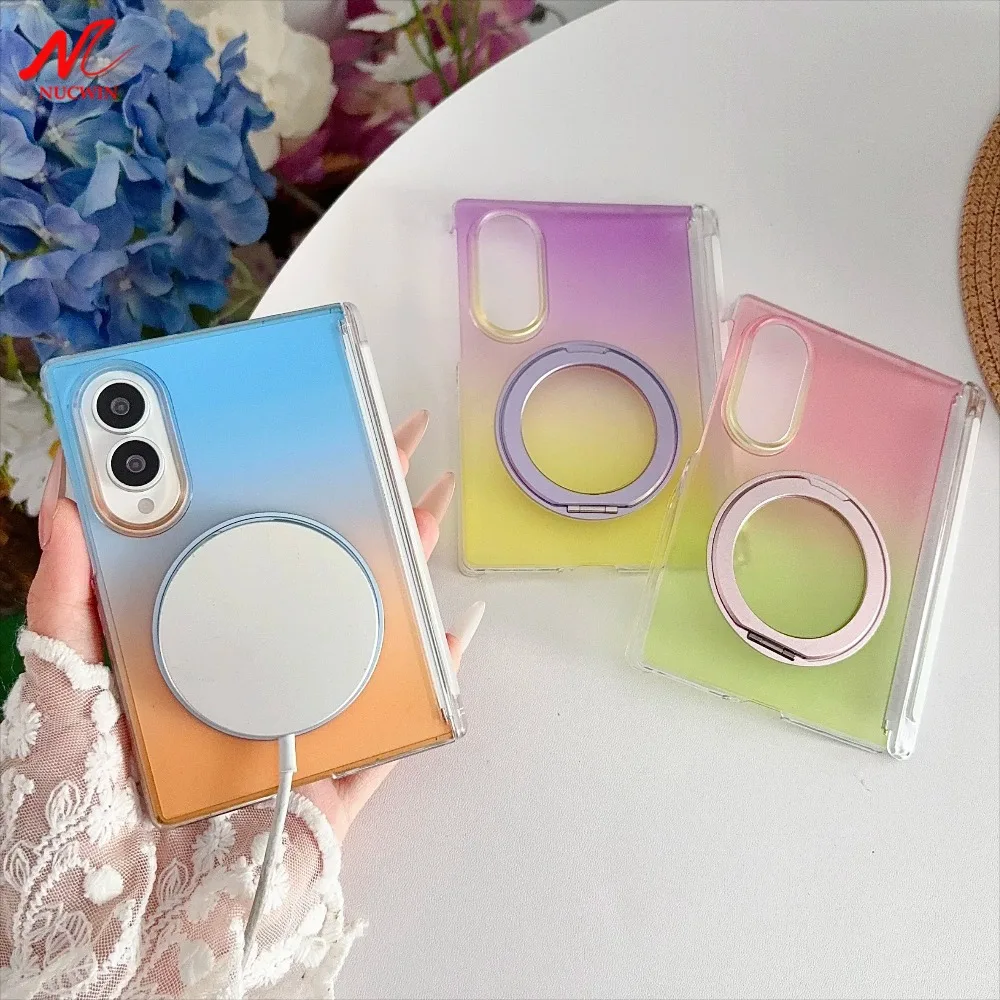 Colorful Gradient 360° Rotating Bracket for Magsafe Case for Samsung Galaxy Z Fold 8 Wide Fold8 Magnetic Hinge Translucent Cover