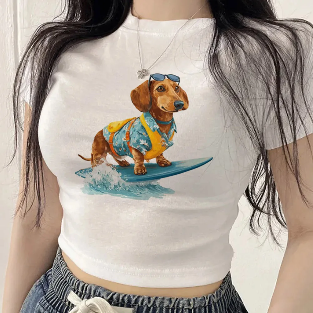 Dachshund crop top female y2k meme streetwear party gothic top tees clearance sales gyaru kawaii japanese baddie