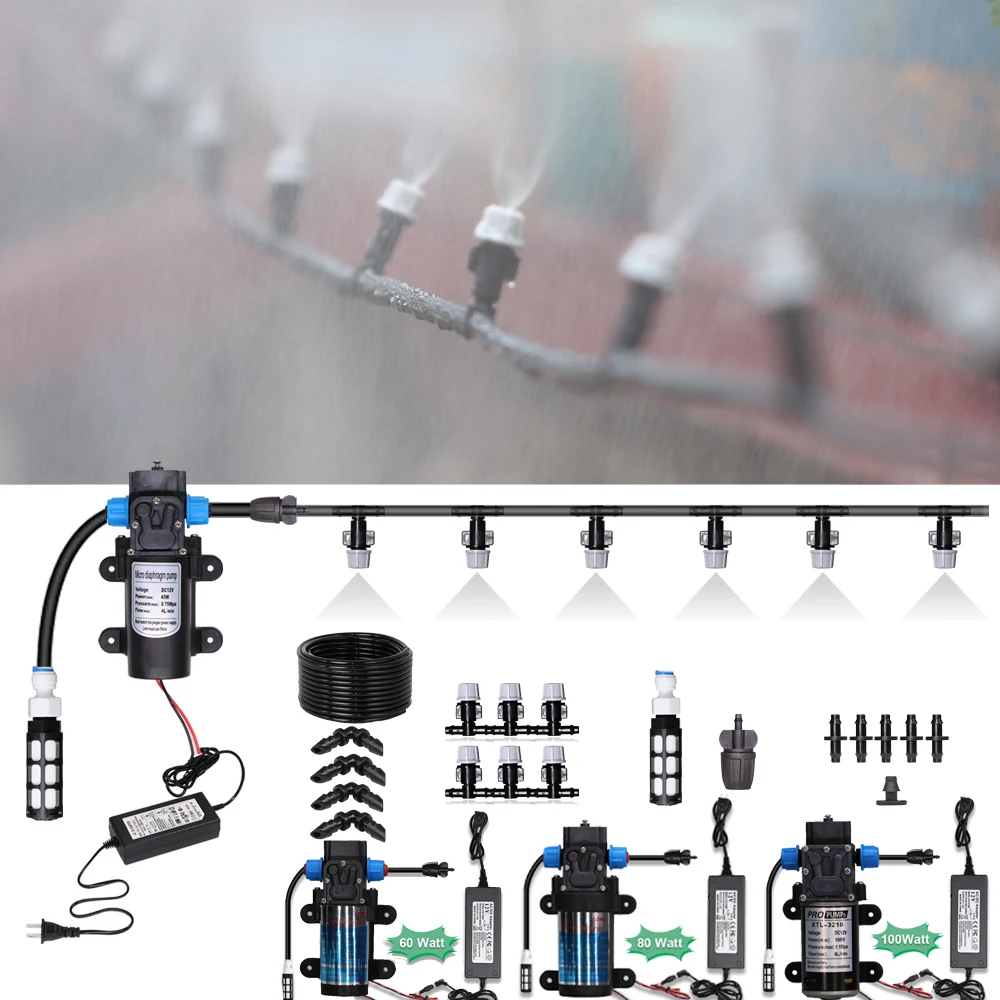 

5 to 50 Meter Nozzle Spray Cooling System for Garden Lawn 45W-100W Pump Self-Priming Watering Irrigation Kit With Electric Spray