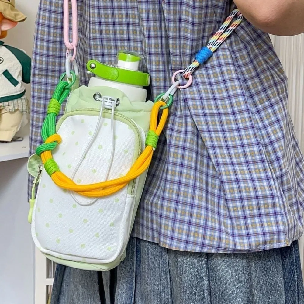 Colorful Rope Water Bottle Crossbody Bag Adjustable Strap Polka Dot Drawstring Sling Bag Lightweight Portable
