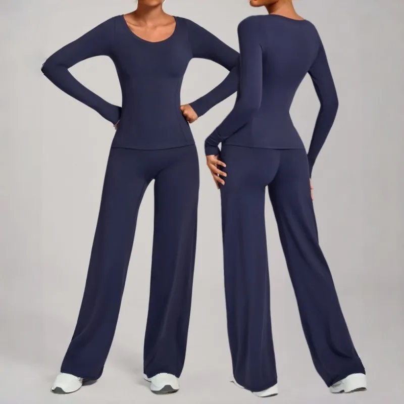 

Women's Autumn and Winter Nude Yoga Set Tight Fitting High Waist Quick Drying Fitness Set Outdoor Leisure Running Sportswear