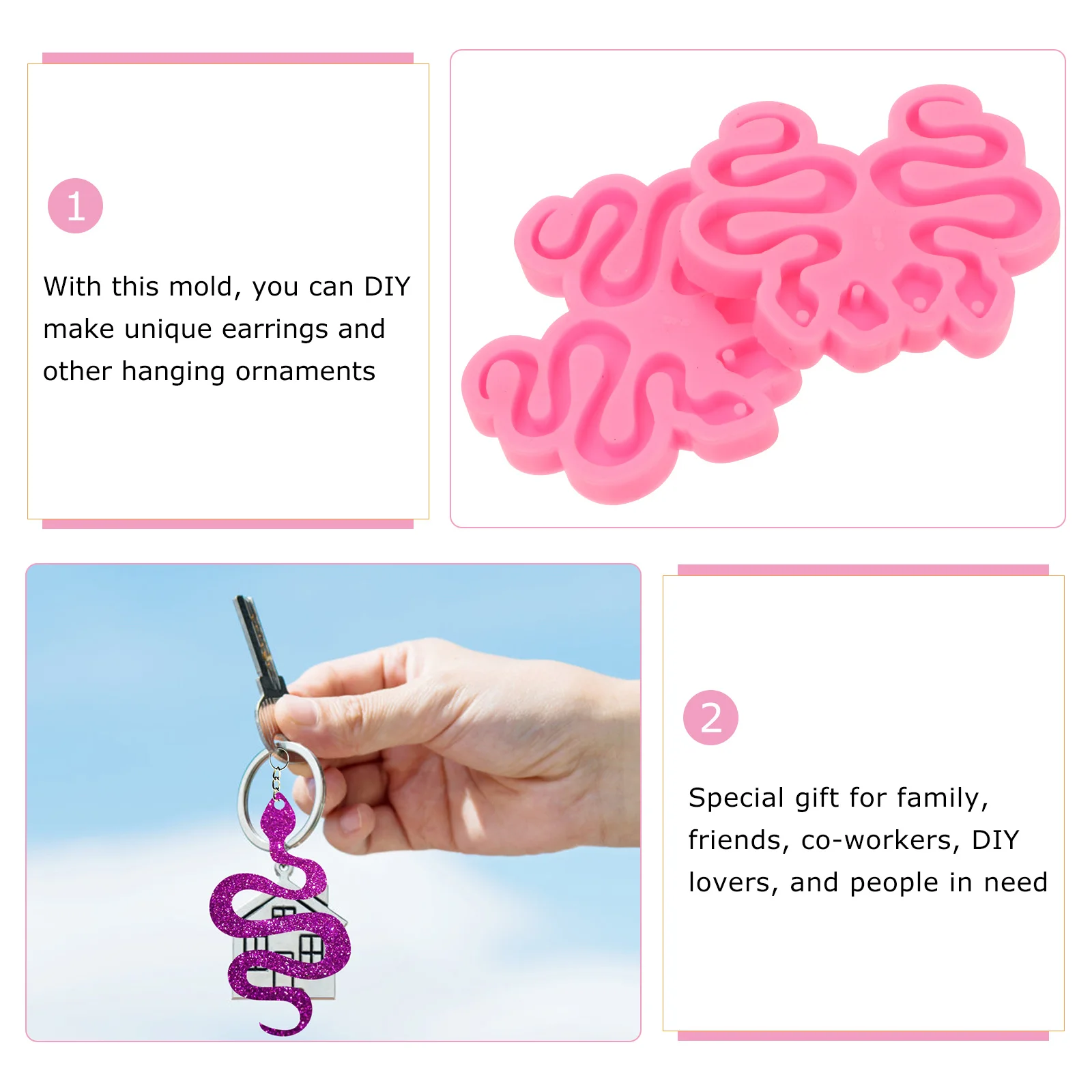 

2pcs Snakelike Earrings Mould Diy Crystal Epoxy Mold For Ear Studs Making Tools Non-Stick Jewelry Molds Hanging Pendant Casting