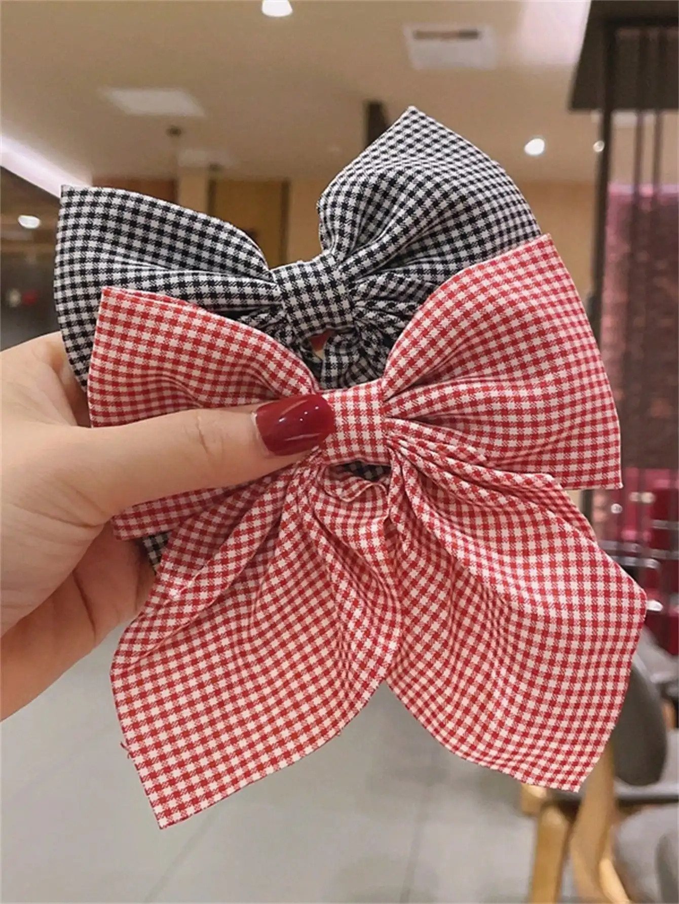 2 ladies new black red fashion temperament simple plaid bow hairpin girl head hair accessories