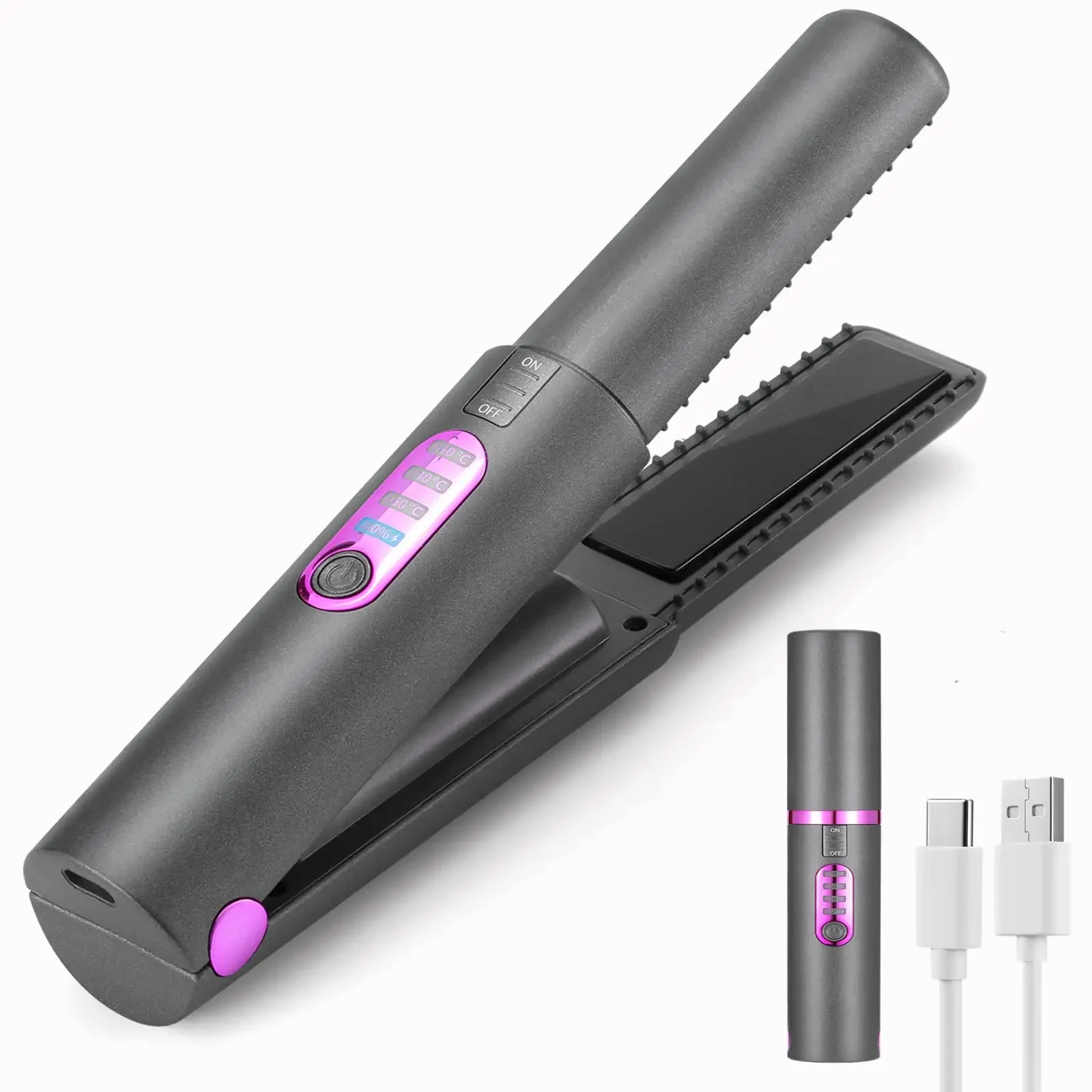 Wirless Rechargeable Portable Hair Staightener Hair Curler Negative Ions 4800mAh Ceramic Flat Iron 2 in 1 Cordless Hair Styling