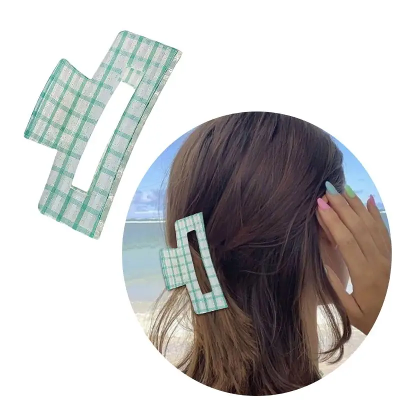 

39BB Korean Simple Checkered Acrylic Hair Claw Hair Clip For Women