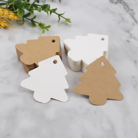 50pcs 빈 흰색 크래프트 종이 태그 크리스마스 트리 모양 선물 태그 DIY Scrapbooking 용품 예술 공예 2024 Navidad Natal Noel