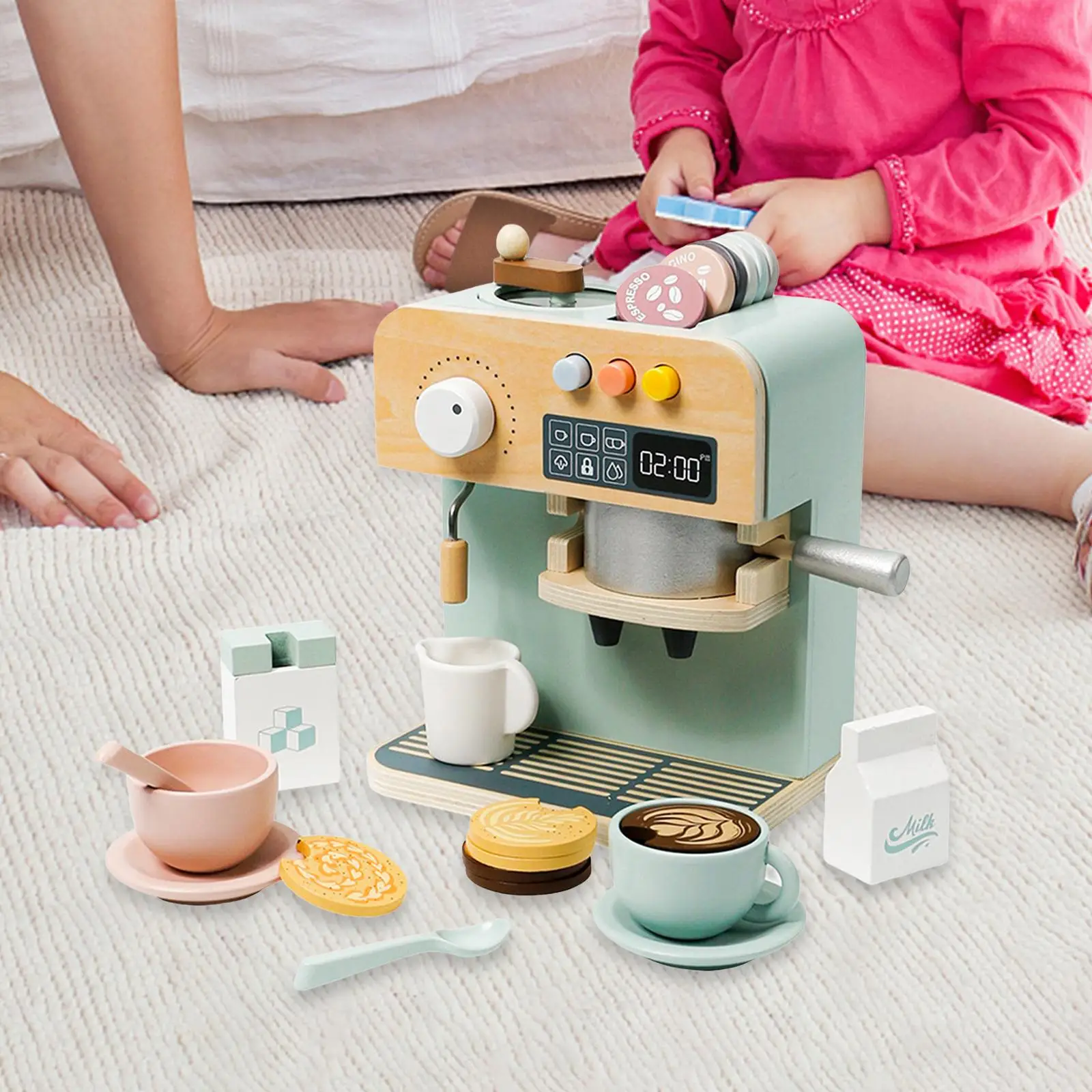 Juguete de máquina de café de simulación para niños, juguete de cocina de madera, juego de cafetera Montessori para niños, juego de simulación para niños