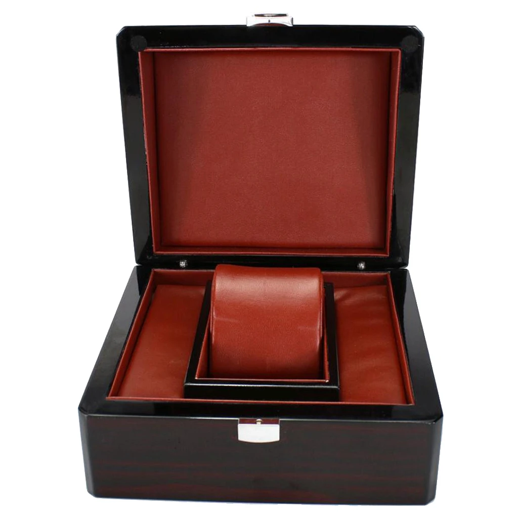 

AOA-Fashion Luxury Black Single Slot Wooden Watch Case Paint Box Travel Jewelry Watch Storage Showcase Display Box