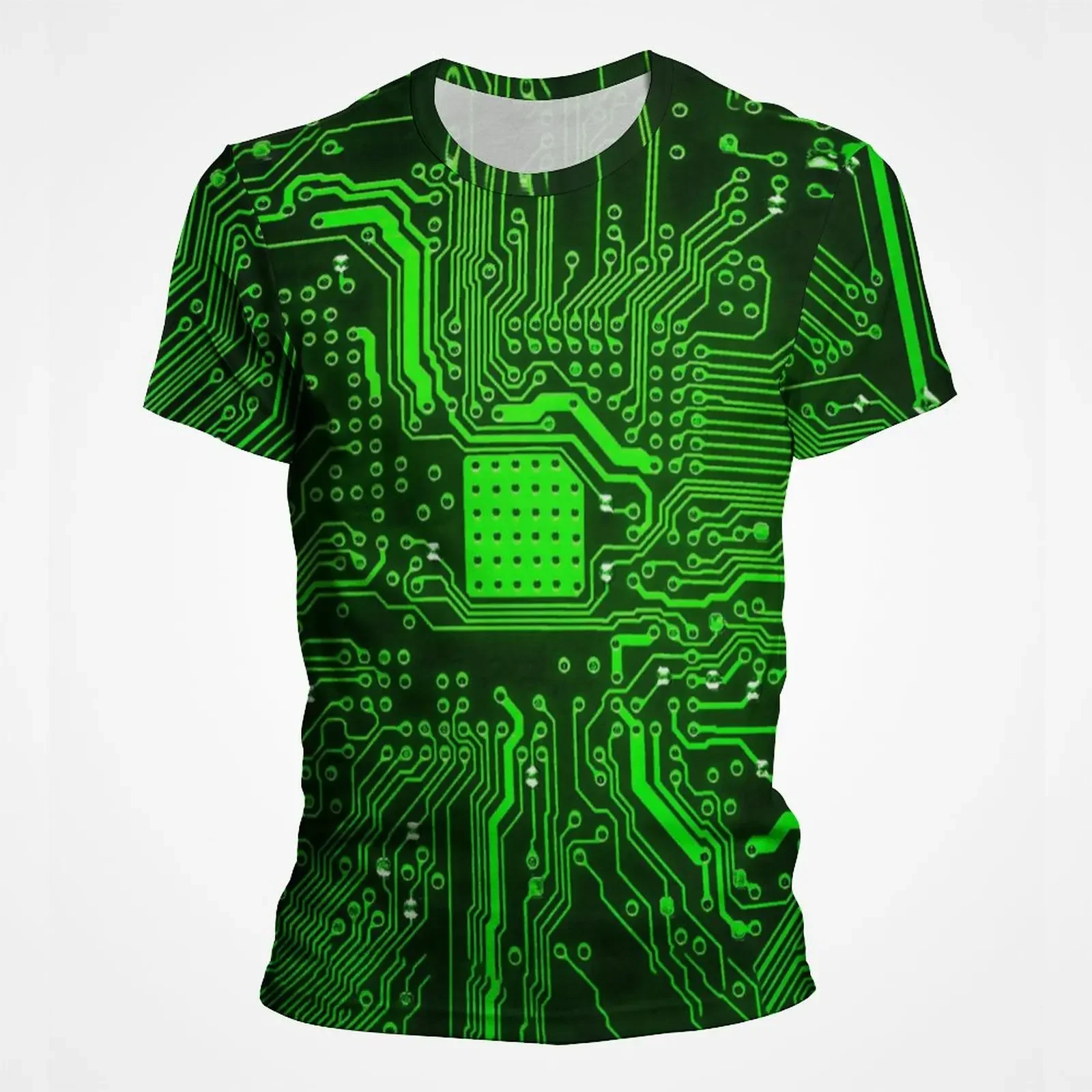 Herren-T-Shirt mit 3D-Leiterplatten-Motiv, realistisches elektronisches Chip-Motherboard-Muster, Kurzarm-T-Shirt im Technologie-Stil, Street-Top – Detail 10