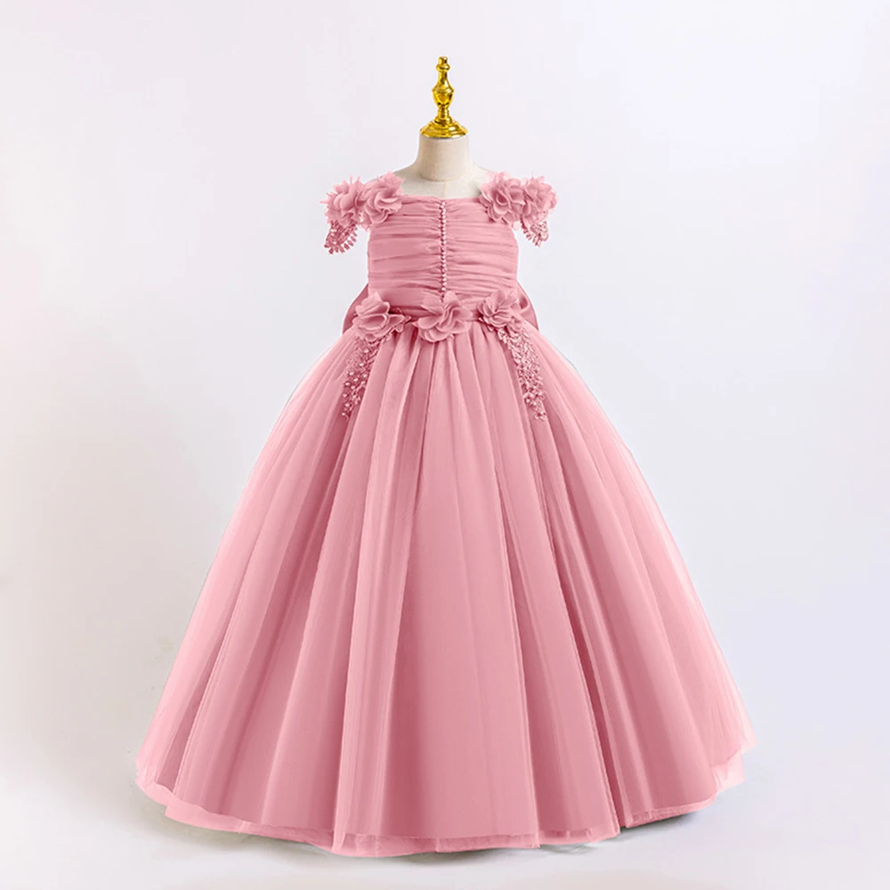 

HETISO Girls Long Dress for Birthday Party Performance Elegant Children's Beading Flower Wedding Evening Bridesmaid Gown 8-12Y