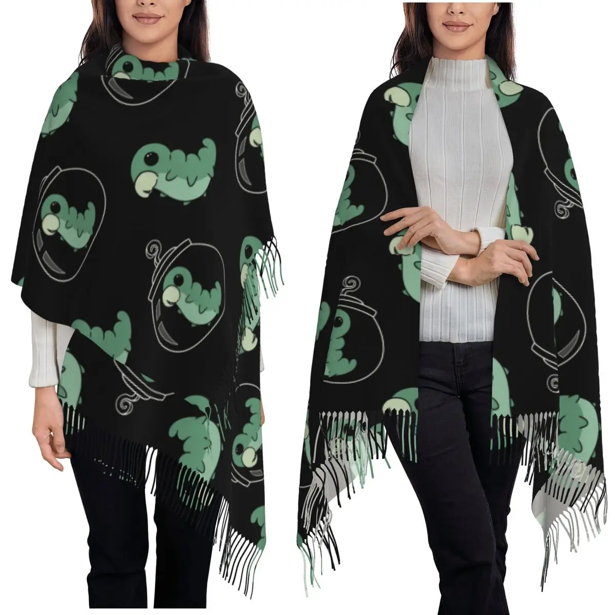 Hollow Knight Grub Pattern Scarf Tassel Scarves Women Soft Warm Shawls and Wraps Large Fall Winter Shawl Wrap