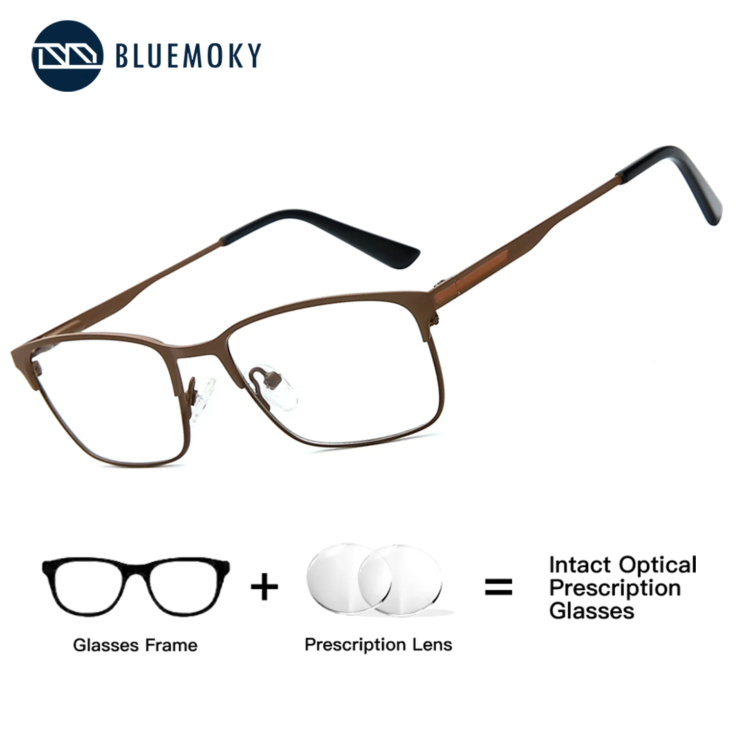 

BLUEMOKY Man Multifunctional Myopia Glasses Men Square Metal Frame Prescription Photochromic Blue Light Blocking