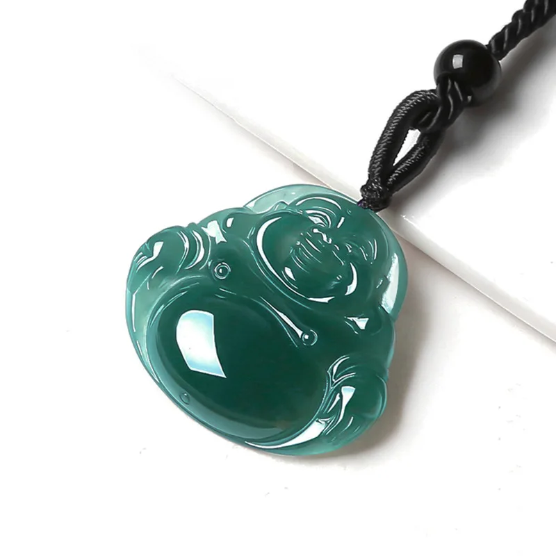 Natural Burma Jadeite Blue Water Big Belly Buddha Old Material Ice Jade Pendants Women's Gifts Charms Jewelry Drop Shipping