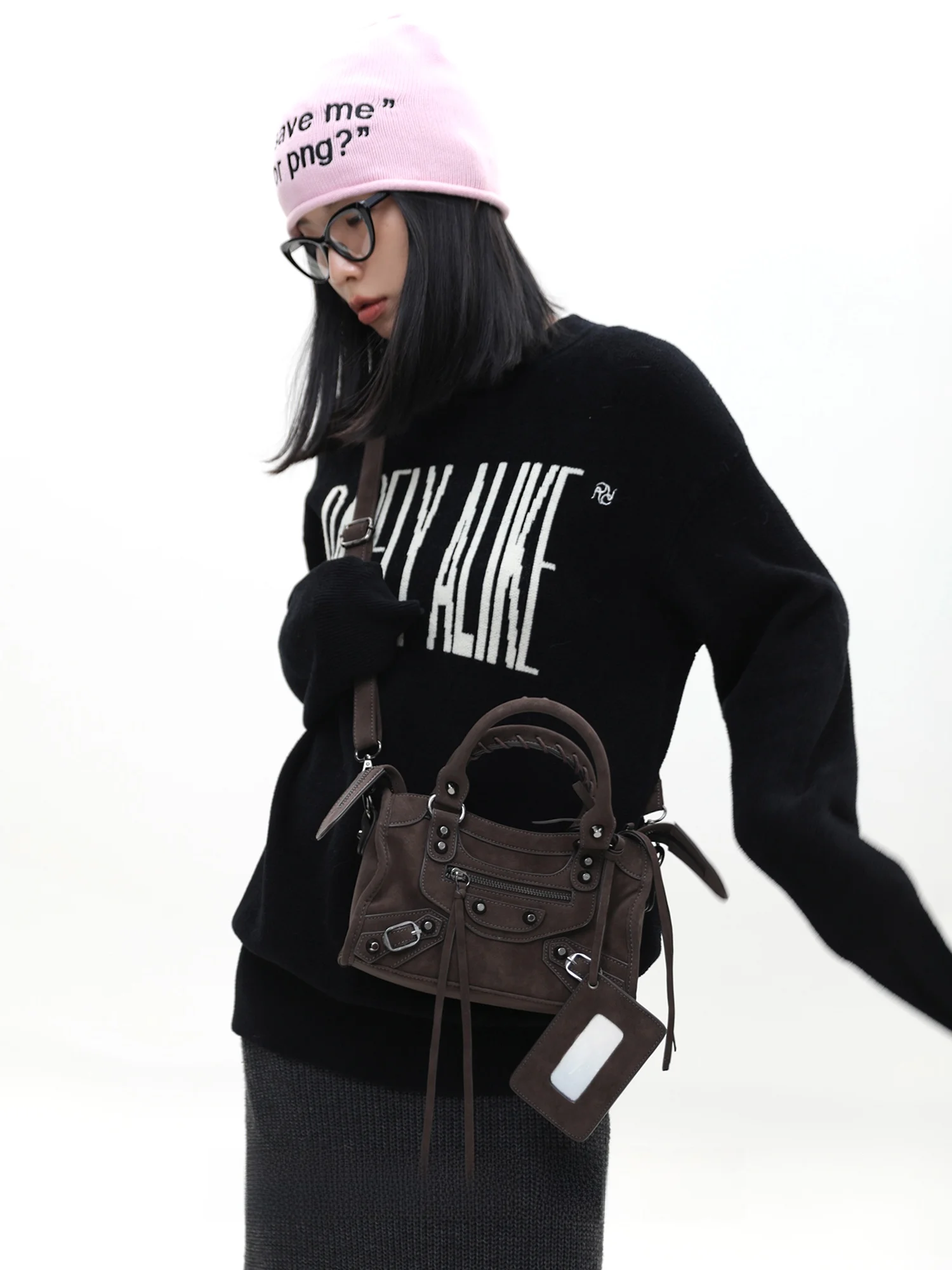 Brown Suede Motorcycle Chic Commuter  Square Bag Women's Crossbody Shoulder Bag Fashionable Trendy Pure Color Zipper Closure
