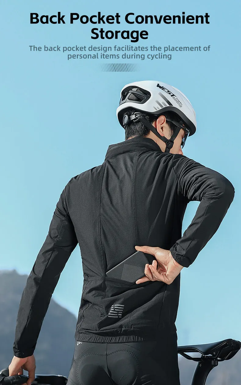 WEST BIKING Herren-Fahrradjacke, leichte, winddichte Fahrradjacke, atmungsaktive Frühlings- und Herbstjacke, Windbreaker mit Kapuze, Sportbekleidung. – Detail 9