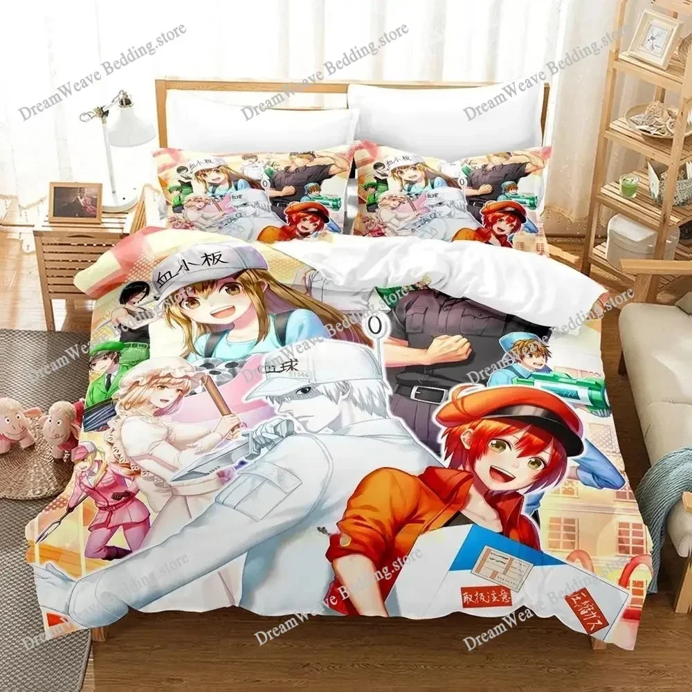 Cells At Work! Luxury Bedding Set Japan Anime Cartoon Duvet Cover Set Comforter Bedspread Twin Single Size Printed Home Textile5