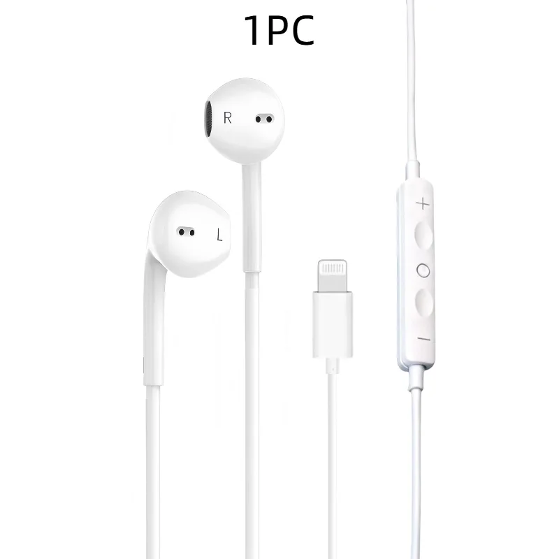 Wired headphones with built-in microphone and volume control, compatible with iPhone 14/13/12/11 Pro Max/Xs/Xr/X/7/8 Plus, white view 3