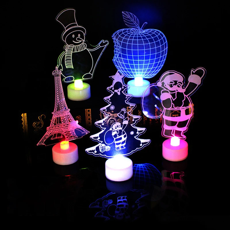 Creative Cartoon Santa Snowman Tree Led Night Light Kids Cute Colourful Flashing Acrylic 3D Glowing Toy Children's Holiday Gifts