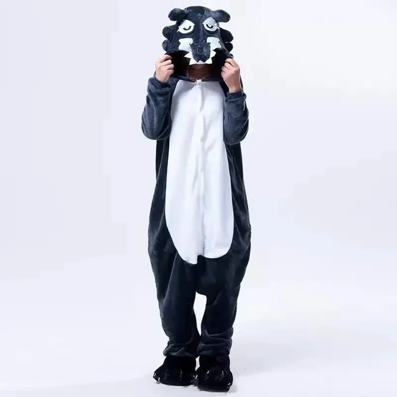 Pigiama per bambini pigiama per adulti Animal Kigurumi Wolf Costume Cartoon Anime vestiti Cosplay per bambini Boy Winter Warm Onesies