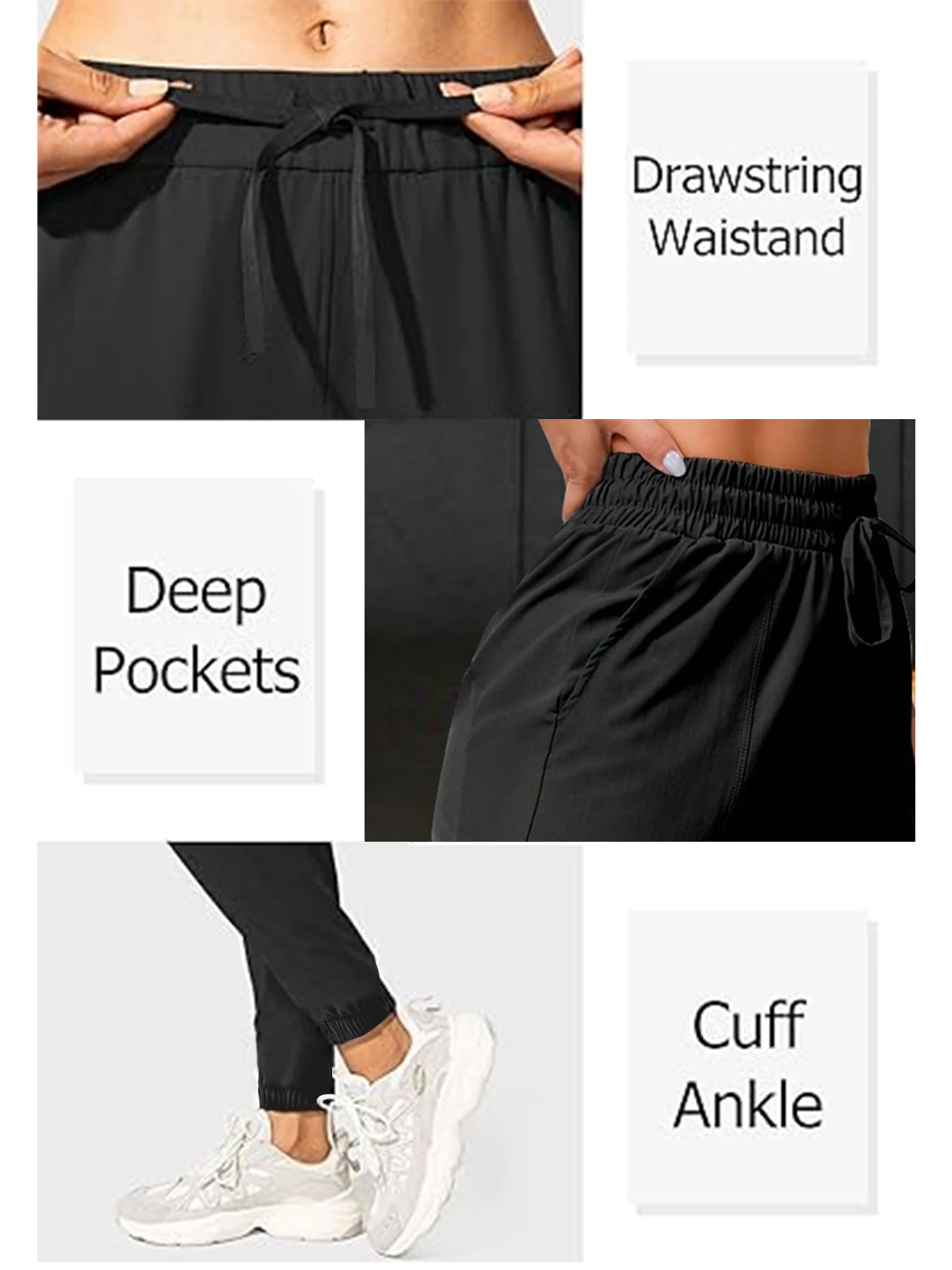 Lockere Lauf- und Fitnesshose, Damen-Sporthose mit Seitentaschen, Outdoor-Freizeithose, Yoga-Hose mit Knöchelbündchen – Detail 3