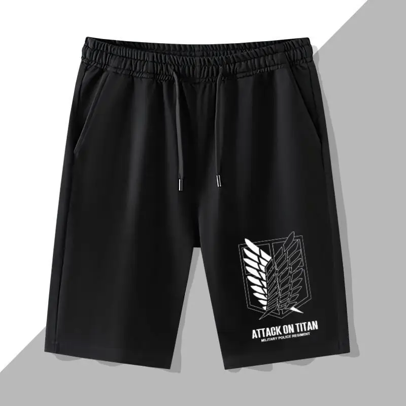 

Attack on Titan Military Police Regiment Black Shorts with Wing Rose Shield Sword Graphic Waistband Anime Streetwear Collection