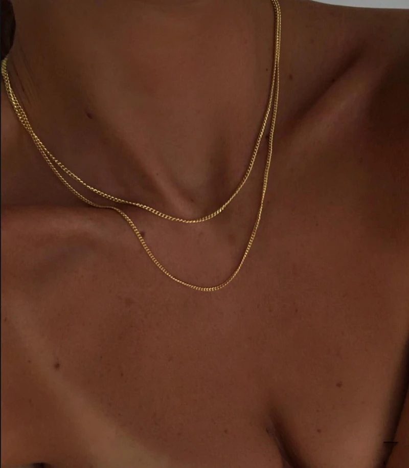 Titanium With 18K Gold Layered Chains Necklaces Women Stainess Steel Jewelry T Show Runway Gown Jewelry Rare INS  Japan Korean