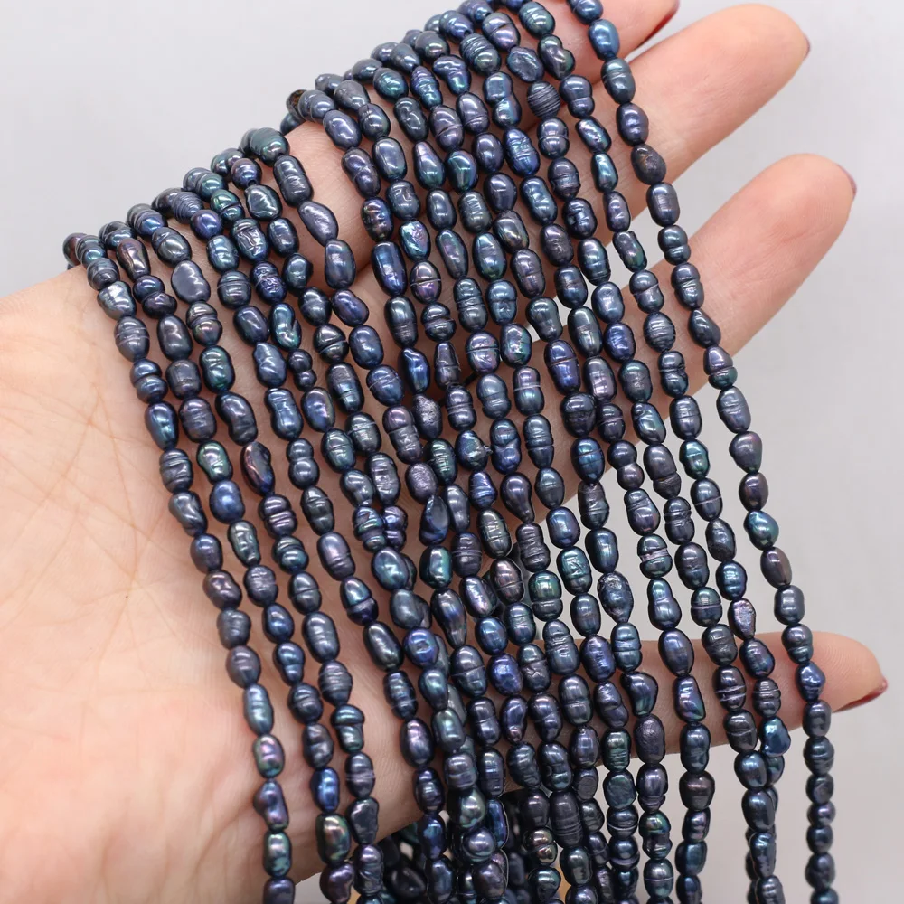 Eine natürliche Süßwasser perle schwarze Reisform Perle lose Abstand halter Perlen für Schmuck machen DIY Halskette Armband Zubehör 36cm