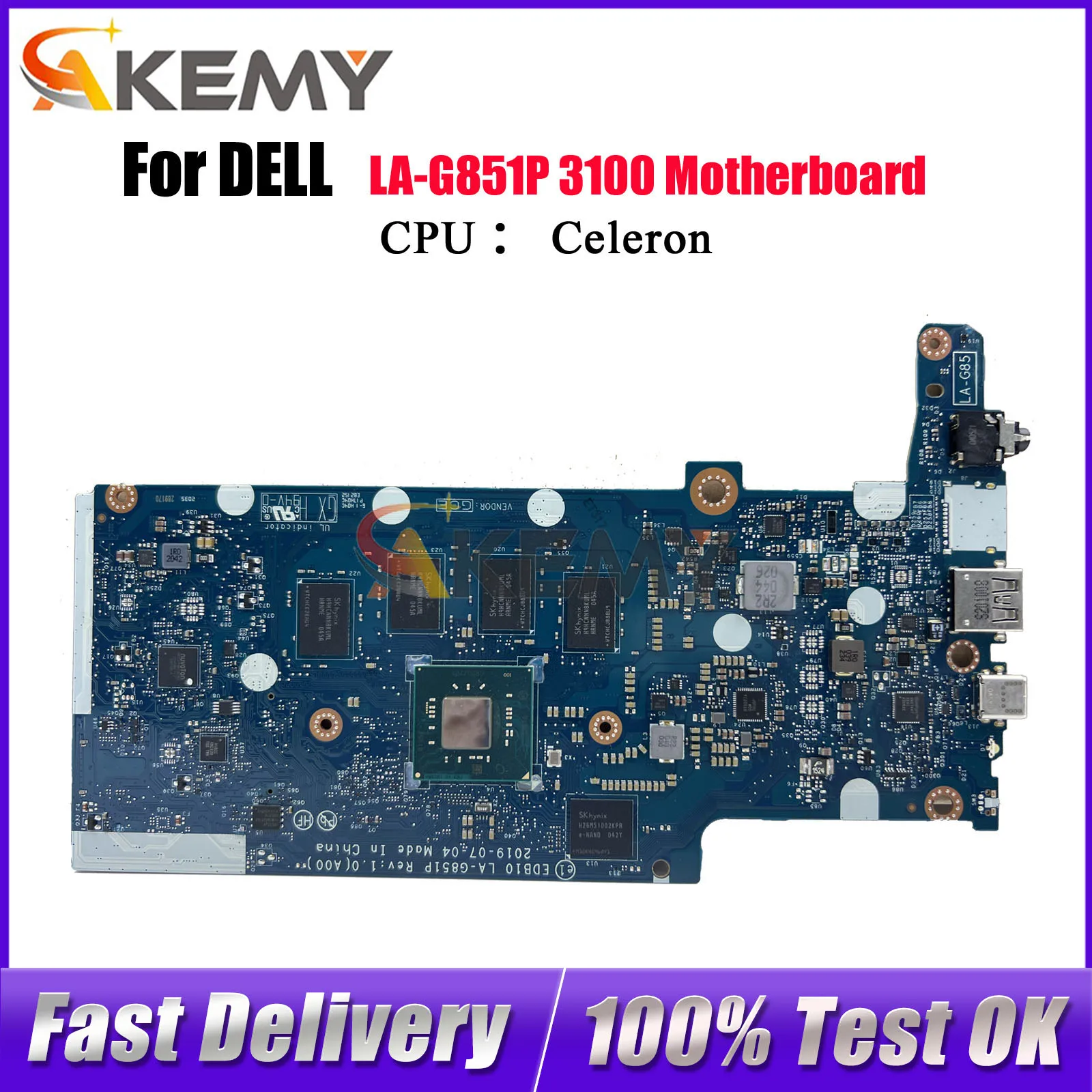 

Материнская плата для ноутбука DELL Chromebook 3100 EDB10 LA-G851P с процессором N4020 N4100 02VPK7 09X2G7 0MW26R, 100% полностью протестирована