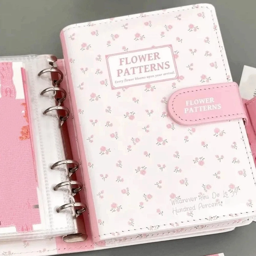 PU Leather Money Saving Binder Loose Leaf a6 Size Cute Flowers Budget Binder Pink Compact Budget Planner Personal Finance