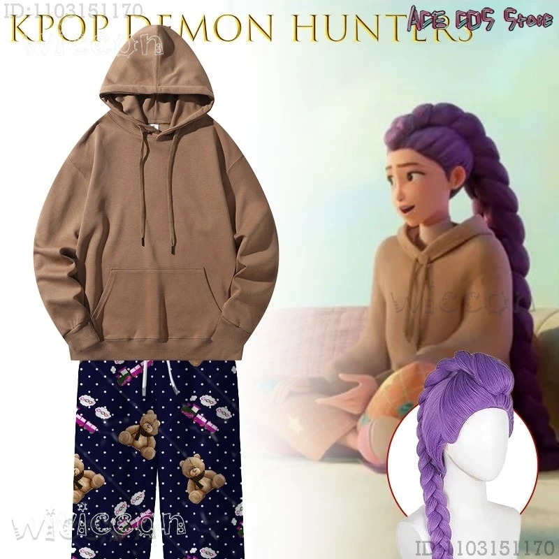 Disfraz de Halloween AKpopDe Mon Hunters Rumi, conjunto de ropa de dormir, oso de dibujos animados y tren, seda de leche, ropa de Cosplay de Anime recta y holgada Dr