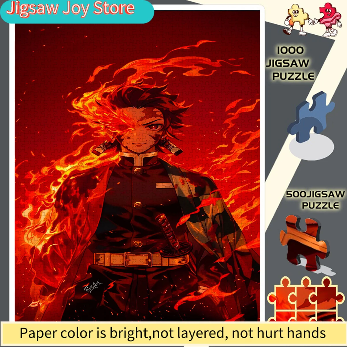 

A Perfect Choice for Enthusiasts, The Flame Burning Tanjiro Puzzle Features a Borderless Design. It'S a Paper Puzzle That Offe
