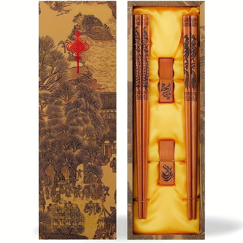 Chinese Style Wooden Chopsticks Gift Box 2 Pairs Business Souvenir Travel Present