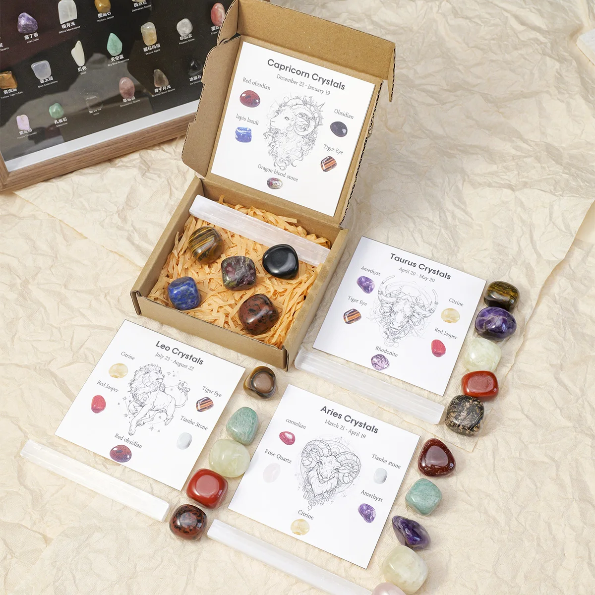 Cristal naturel 12 signes du zodiaque, pierres roulantes, ensemble de bâtons de sélénite, artisanat en cristal coloré, pierre de méditation, cadeau de vacances, 1 pièce
