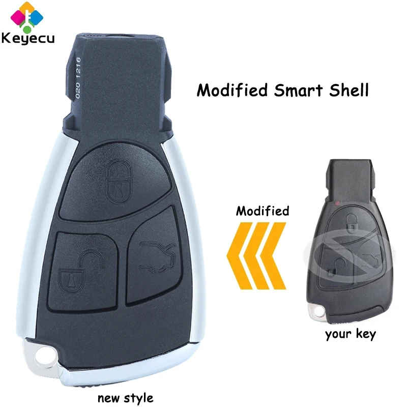 

KEYECU Replacement Modified Smart Remote Key Shell Case Cover Housing With 3 Buttons Uncut Blade Fob for Mercedes-Benz CLS C E S