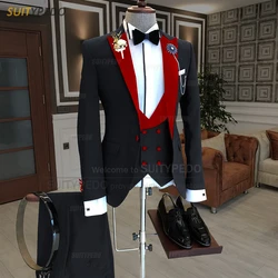 Blazer à revers en velours rouge pour hommes, smokings Slim Fit trempés, zones sur mesure, noir, glaPants, affaires, mariage, mode, ecoming, 3 pièces