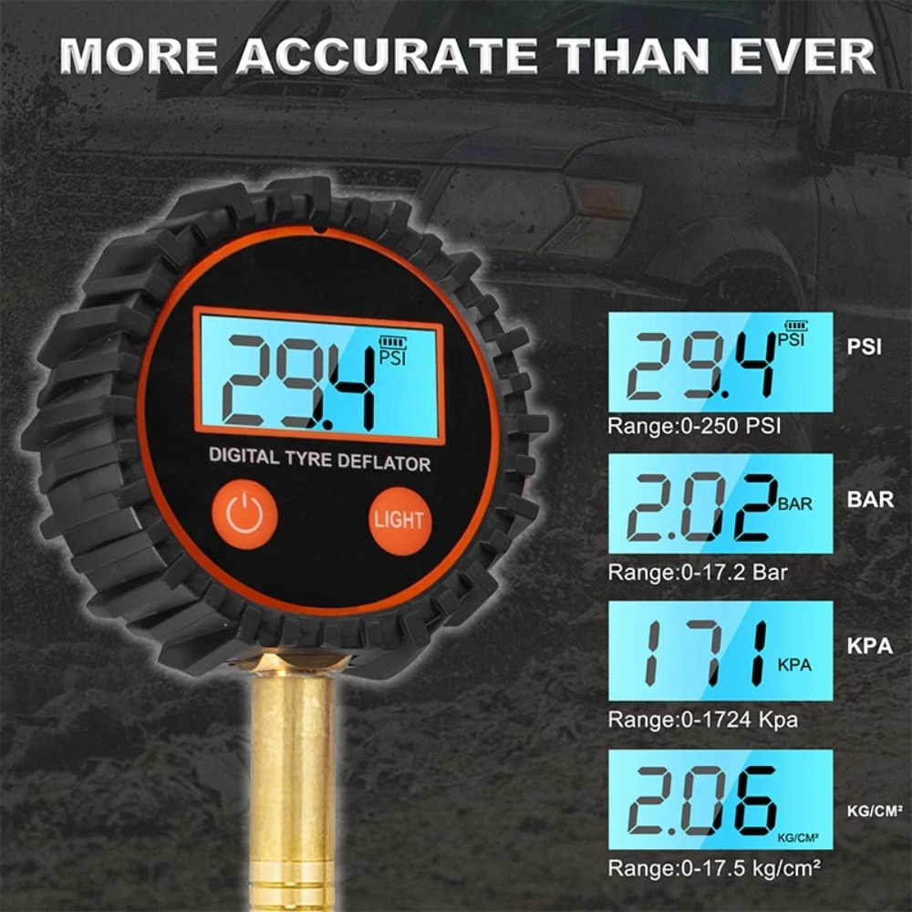 High Precision Digital Tire Pressure Gauge, Portable Car Tire Pressure Monitor with Deflation Function