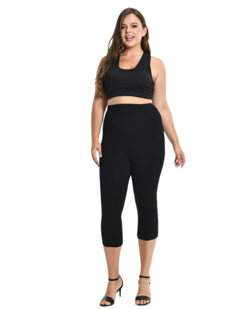 طماق XS-7XL الصيف طماق قصيرة النساء Capris 3/4 سروال ضيق رقيقة مطاطا القطن رمادي أسود أبيض وردي أزرق 6XL 5XL 4XL