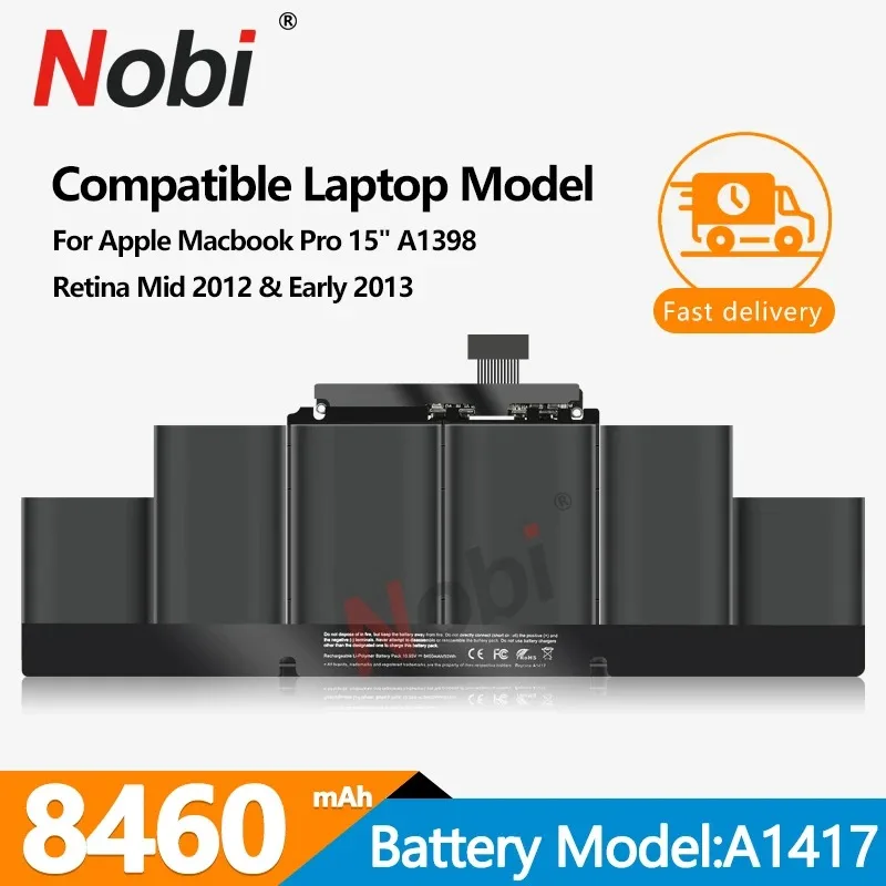 NOBI A1417 Laptop Battery for Apple MacBook Pro 15" A1398 Retina 2012 2013 2014 Year MC975LL/A MC976LL/A MD831LL/A ME665LL/A