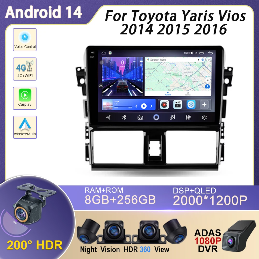 

Android Auto Car Radio For Toyota Yaris Vios 2014 2015 2016 Navigation GPS Multimedia Video Player No 2din DVD Wireless Carplay