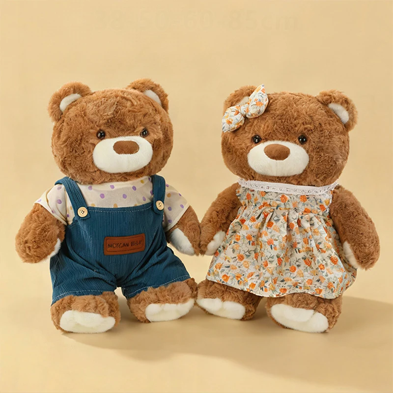 

Soft Morgan Strap Bear Plush Toy with Floral Dress Cute Stuffed Animal for Girls Birthday Xmas Gift Kids Pillow Playmate