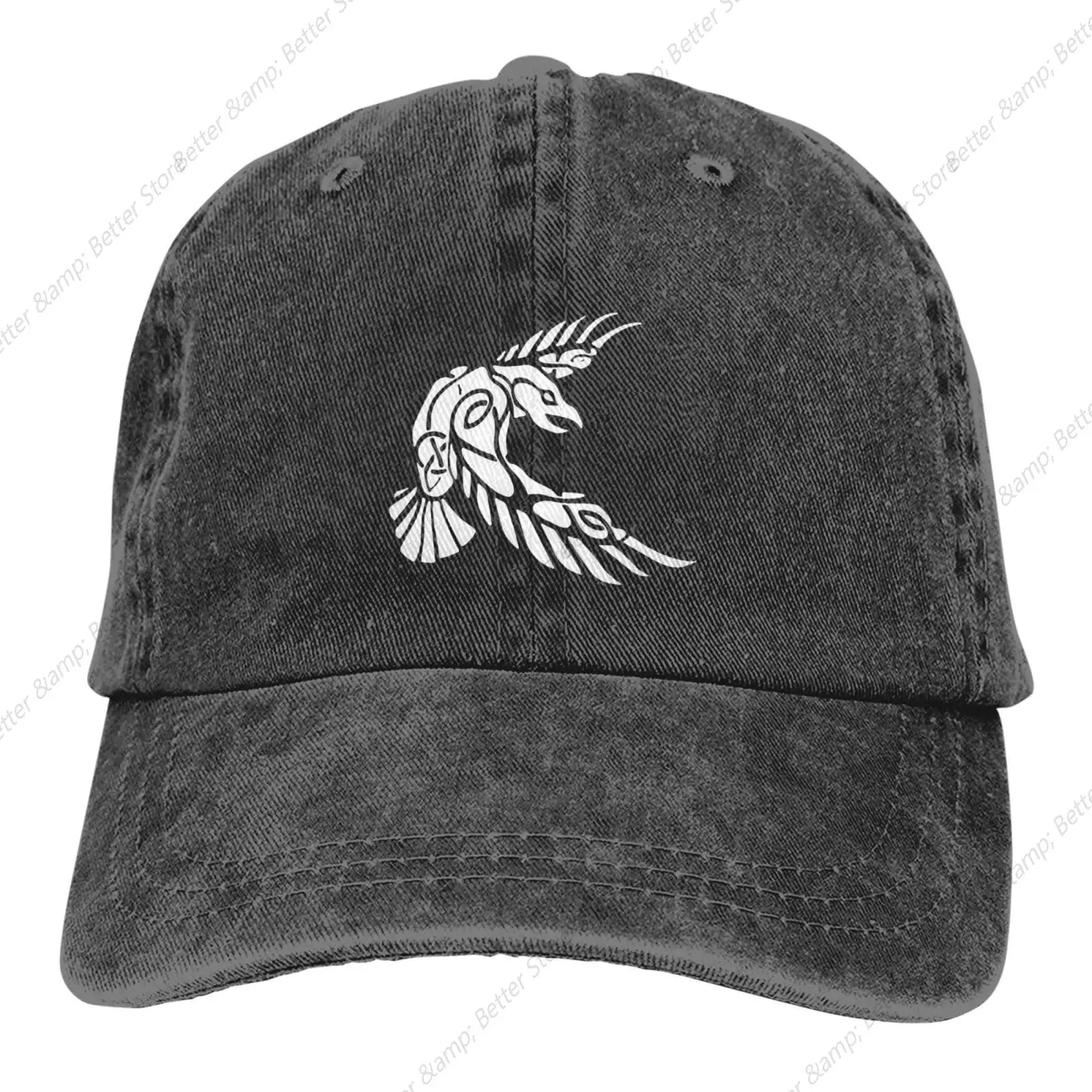 Sombrero de béisbol desgastado lavado ajustable, gorra de camionero, Vikingo, Lobo nórdico, Cuervo, Runa, papá, negro