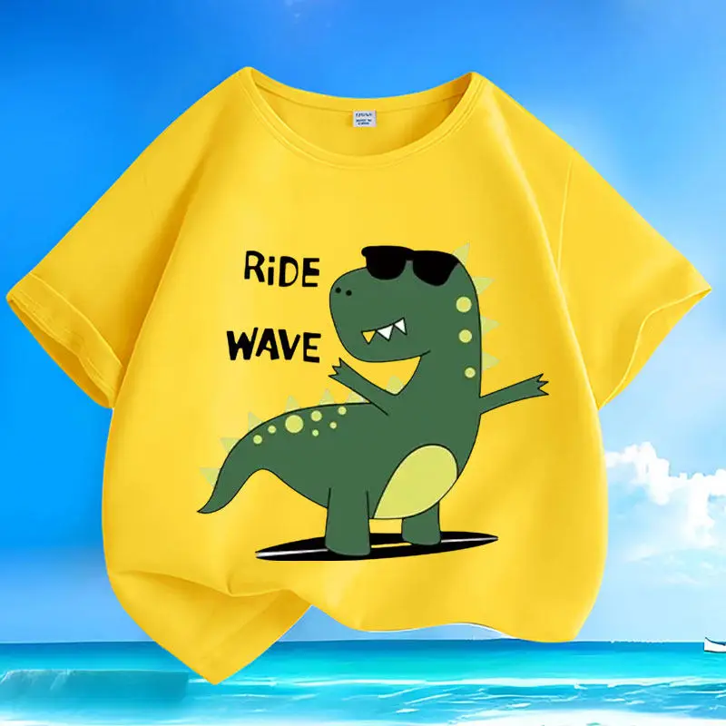 Little Dinosaur Pure Cotton Cartoon Printed Children's T-shirt Parent Child Fashion Trend Summer New Personalized Loose T-shirt