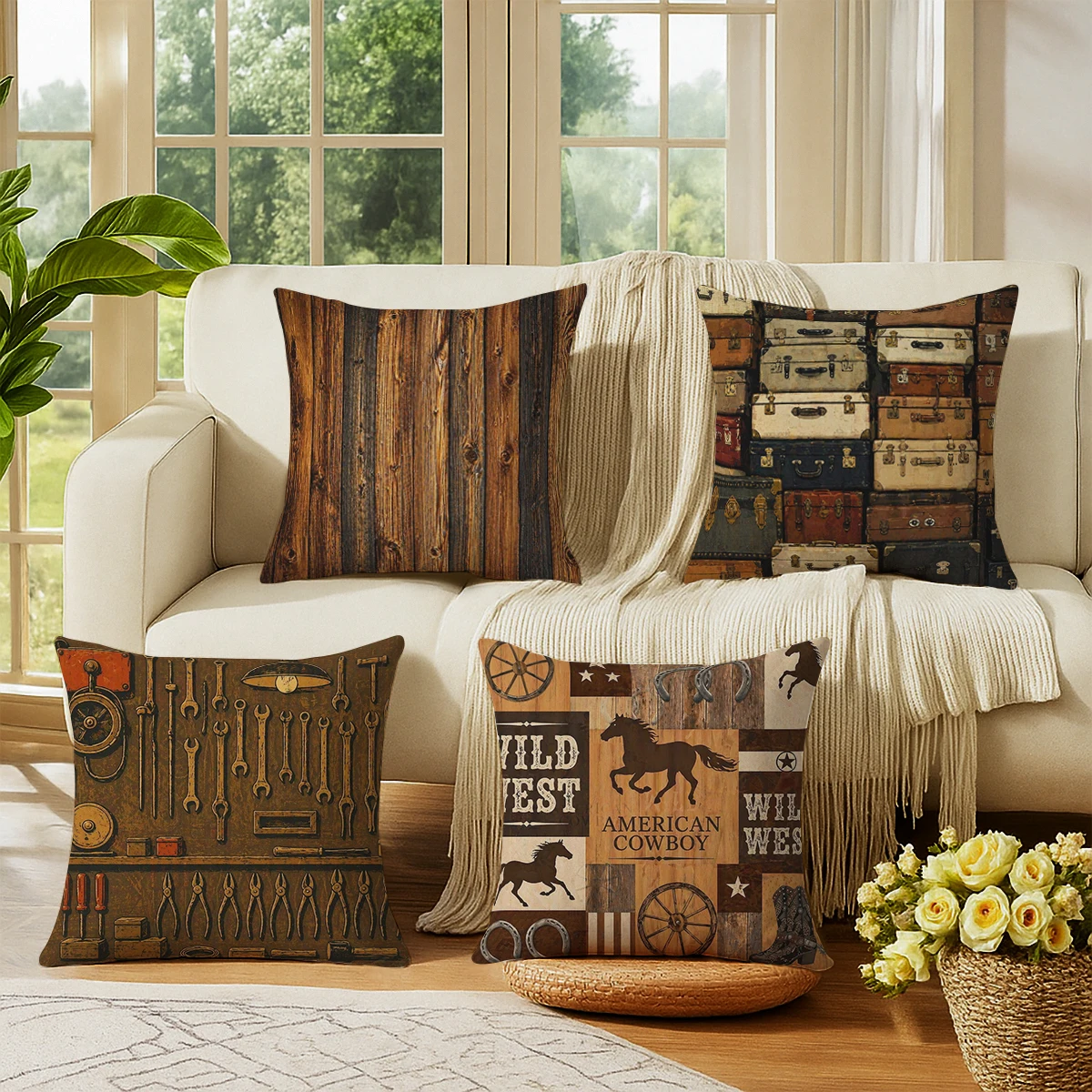 Vintage Mechanic Hand Tools Print Throw Pillow Cover Retro Garage Wrench Pliers Wall Decor Cushion Case Decorative Pillows