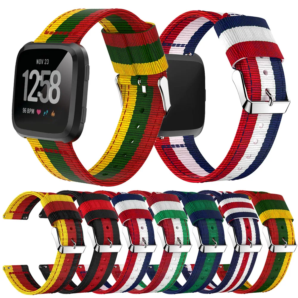 Fitbit Versa 用調節可能な織ナイロン交換用時計ストラップ - ブラック / レッド
